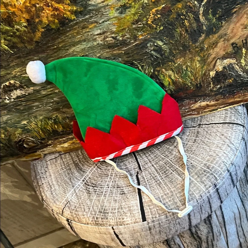 Festive Green, White and Red Pet Elf Hat / Cat